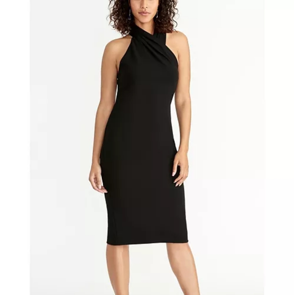 NWOT RACHEL Rachel Roy Black Halter Sheath Midi Dress